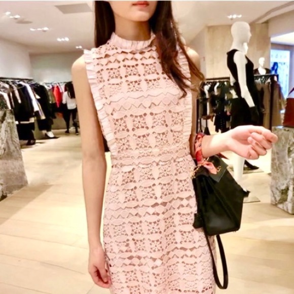 Sandro Paris dress lace cut out pastel peach needs new zipper MSRP $495 … - Picture 9 of 17
